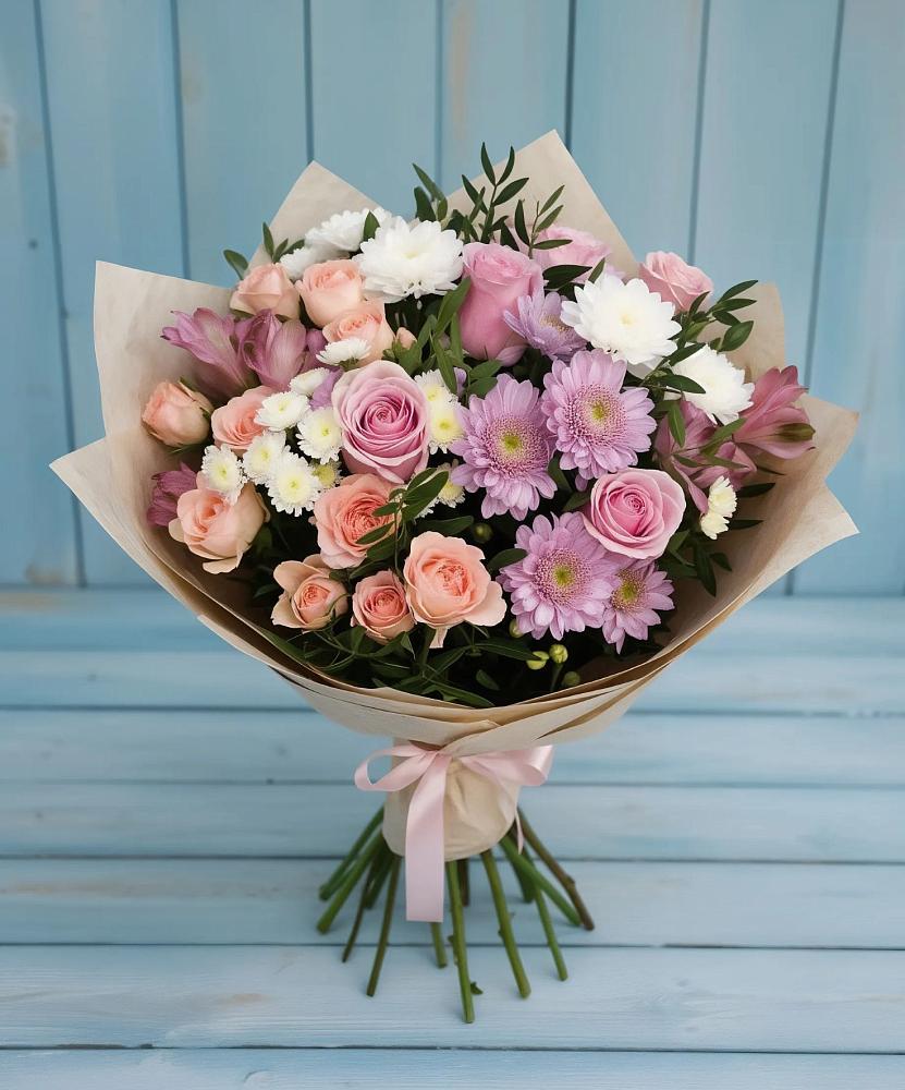 Букет цветов из: Хризантемы, Розы и Альстромерии в Ивановском Ставропольского края