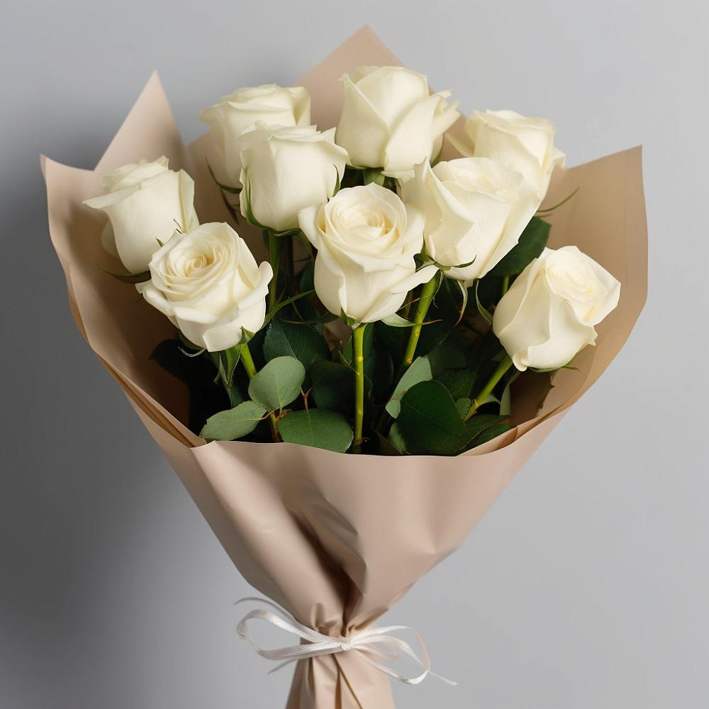 Букет 9 Белых роз Эдлесс Лав в Ивановском Ставропольского края