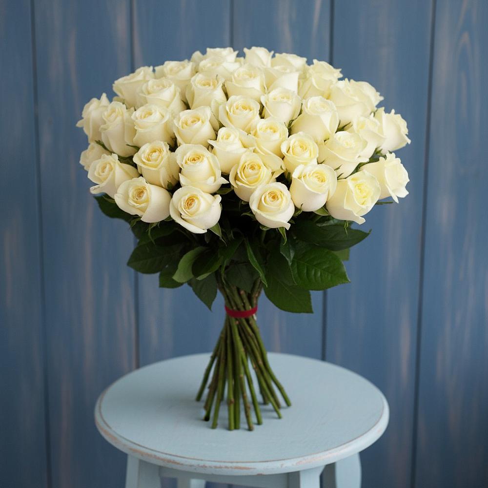 Букет 51 Белая роза Эдлесс Лав в Ивановском Ставропольского края