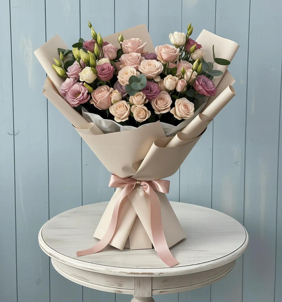 Букет цветов из: Розы и Лизиантусы в Ивановском Ставропольского края