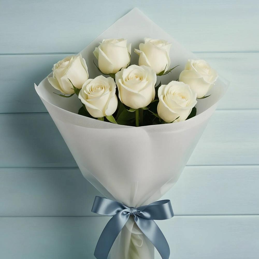 Букет 7 Белых роз Эдлесс Лав в Ивановском Ставропольского края